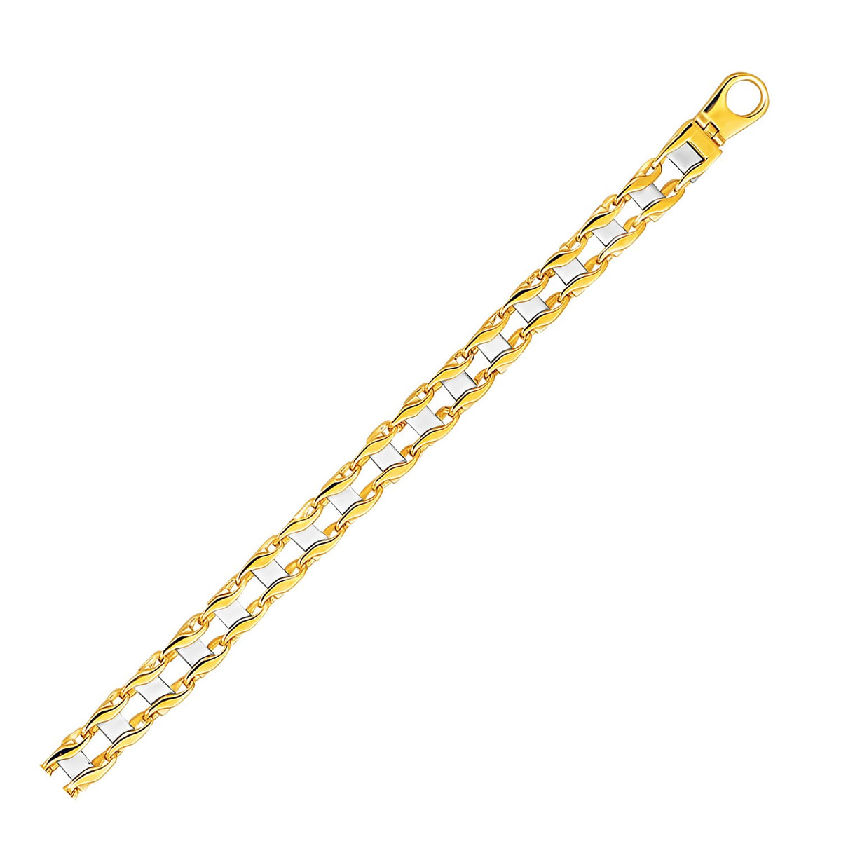 14k Two-Tone Gold Men&#39;s Bracelet with S Style Bar Links