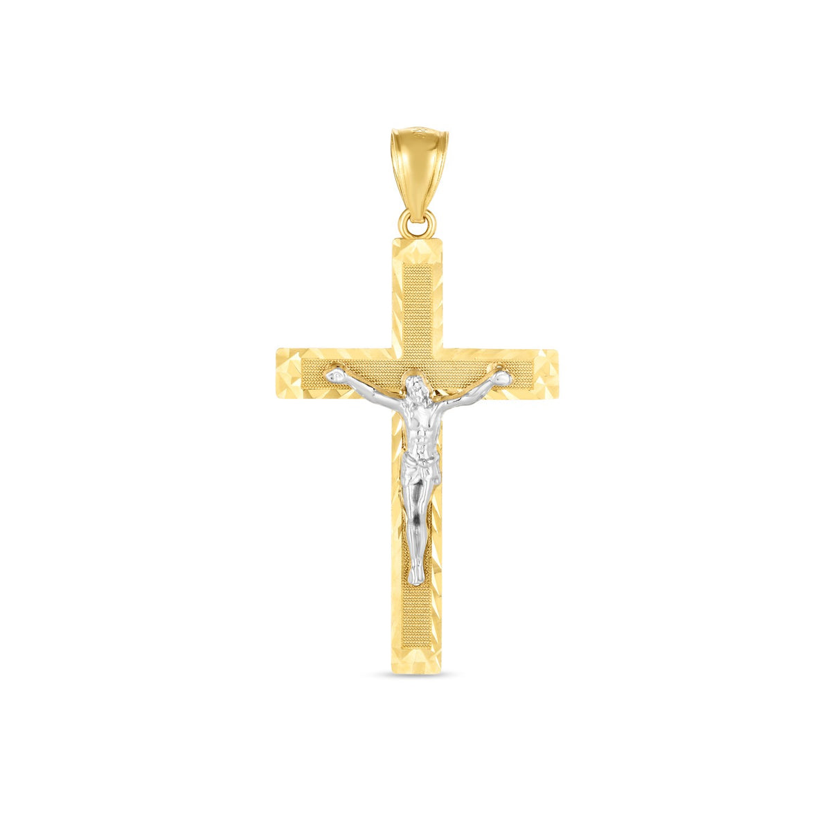 14k Two Tone Gold High Polish Diamond Cut Cross Pendant