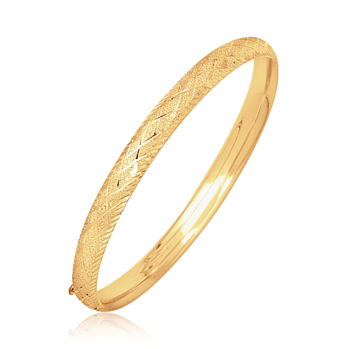 14k Yellow Gold Diamond Cut Design Dome Motif Children&#39;s Bangle