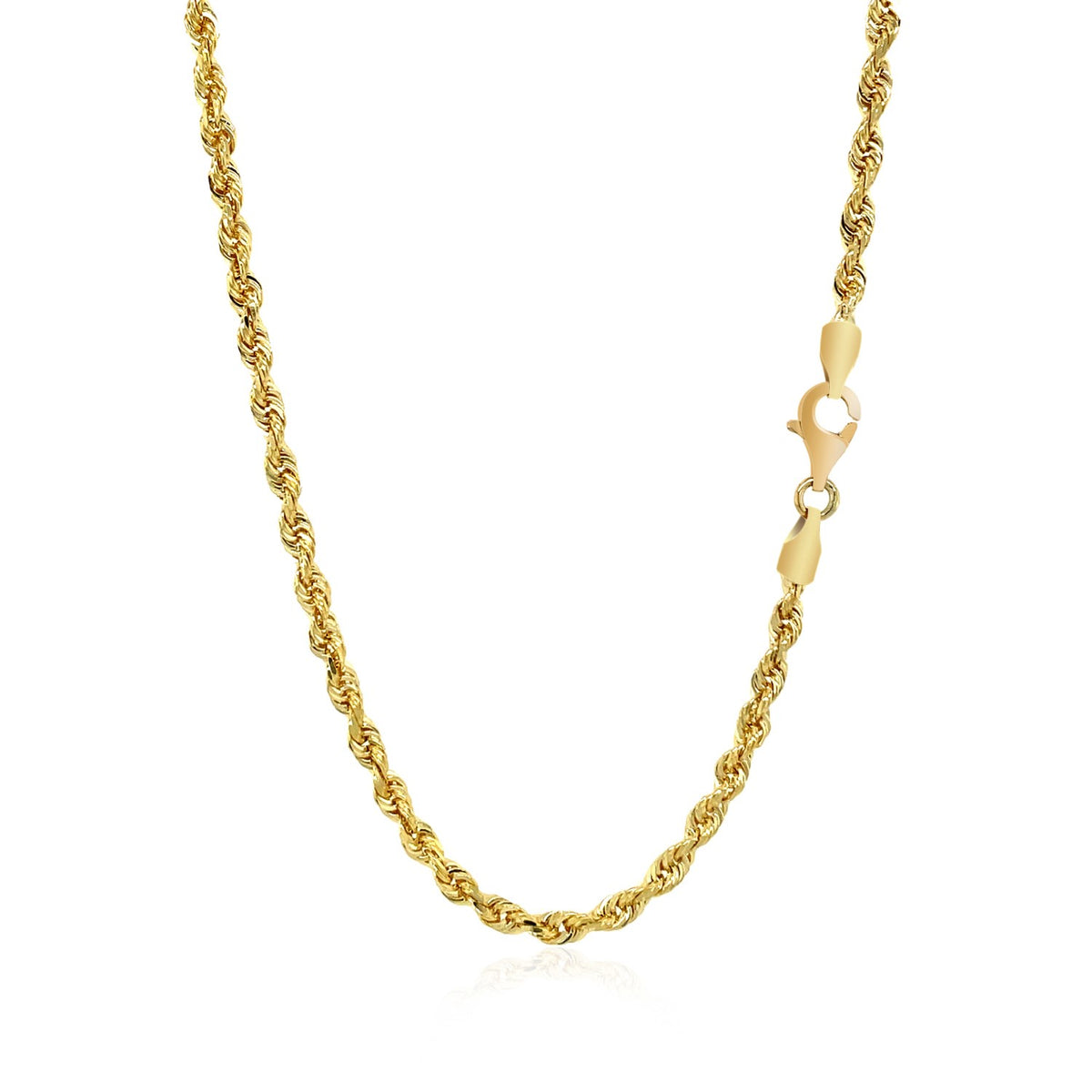 3.0mm 14k Yellow Gold Solid Diamond Cut Rope Chain