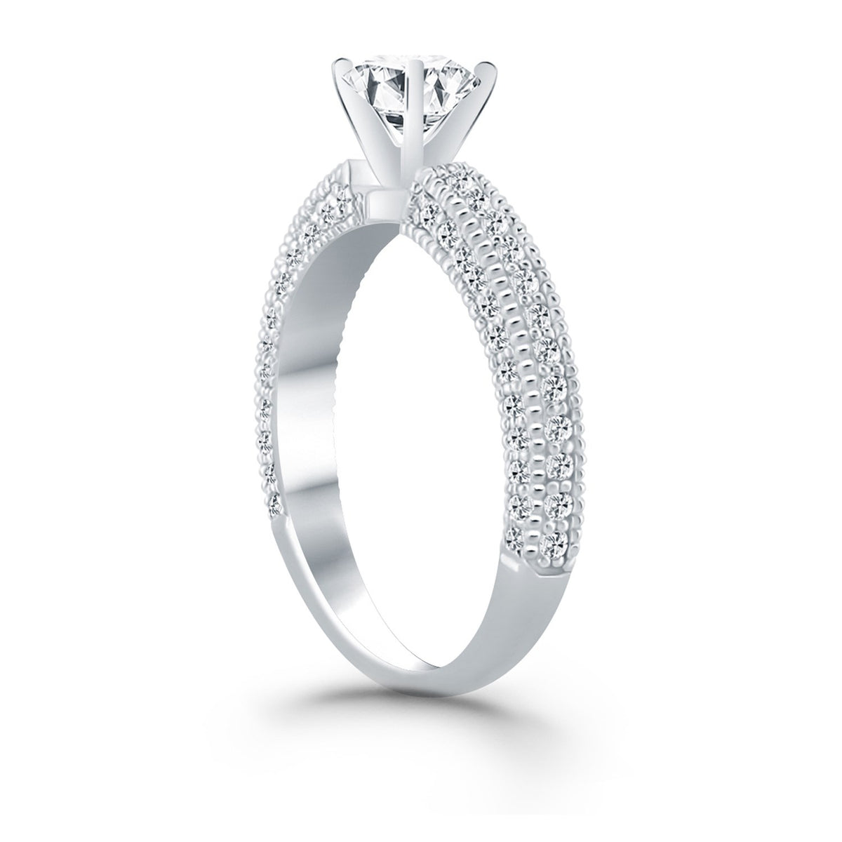 14k White Gold Diamond Micropave Milgrain Engagement Ring Mounting