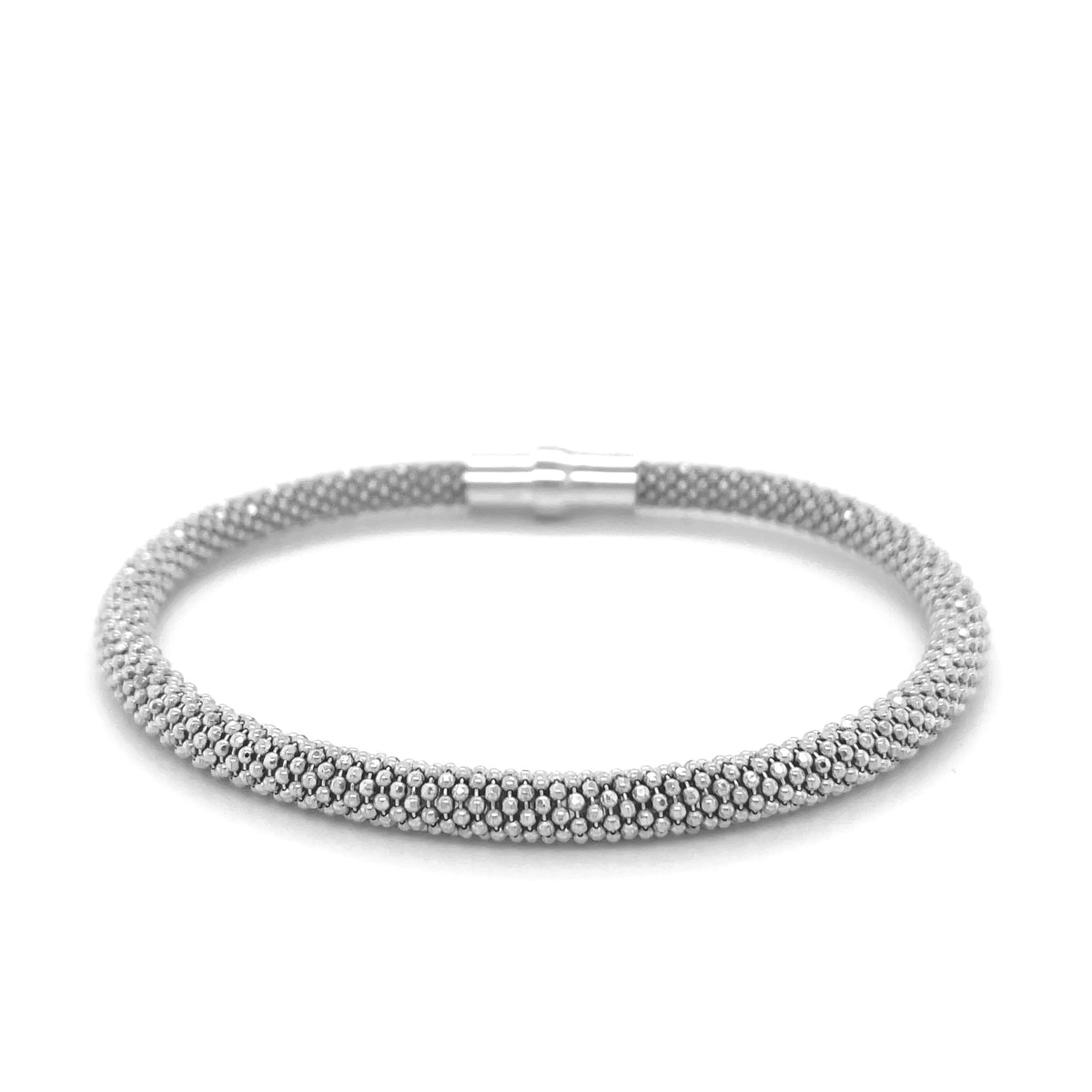 Sterling Silver Rhodium Plated Popcorn Motif Bangle