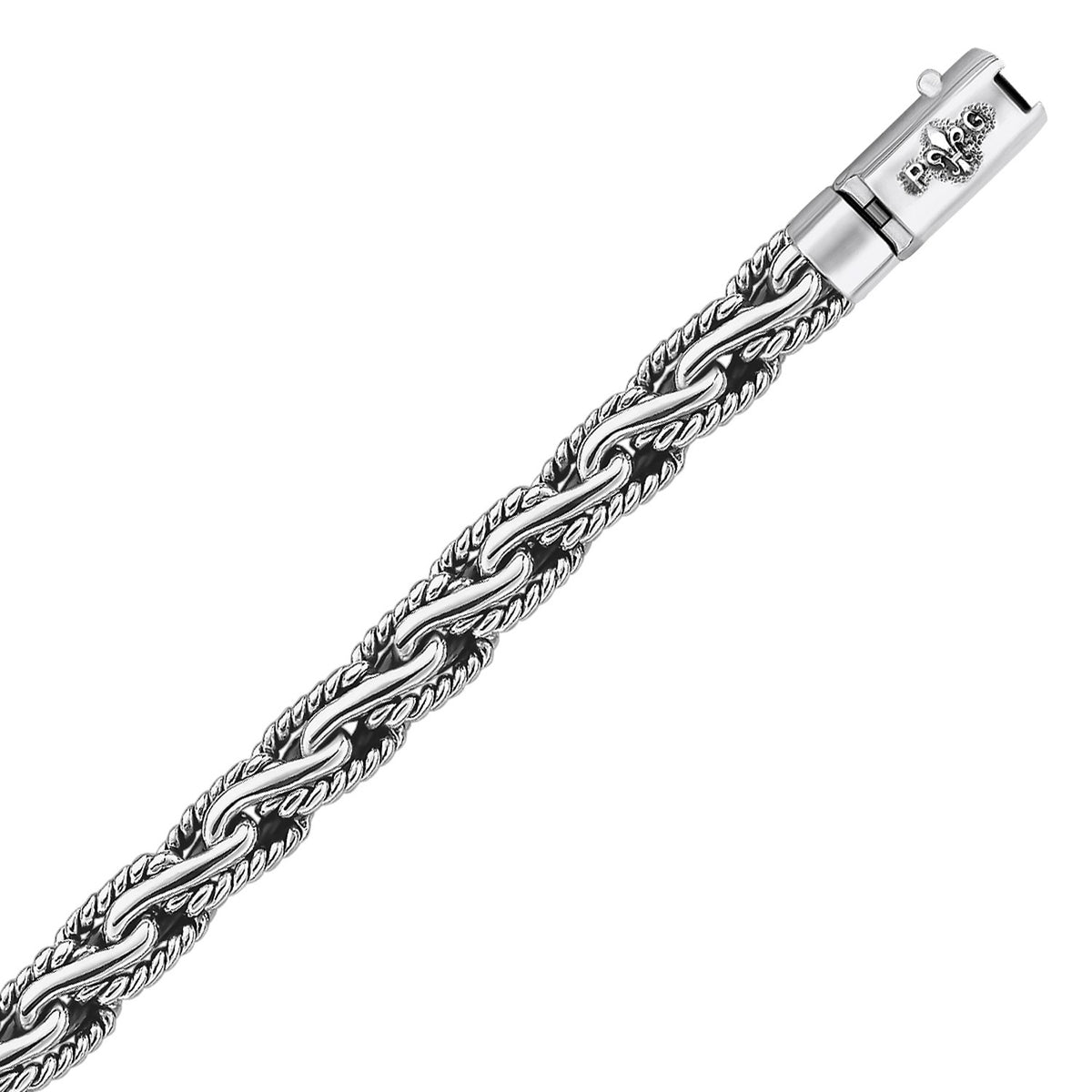 Oxidized Sterling Silver Men&#39;s Chain Bracelet in a Cable Motif