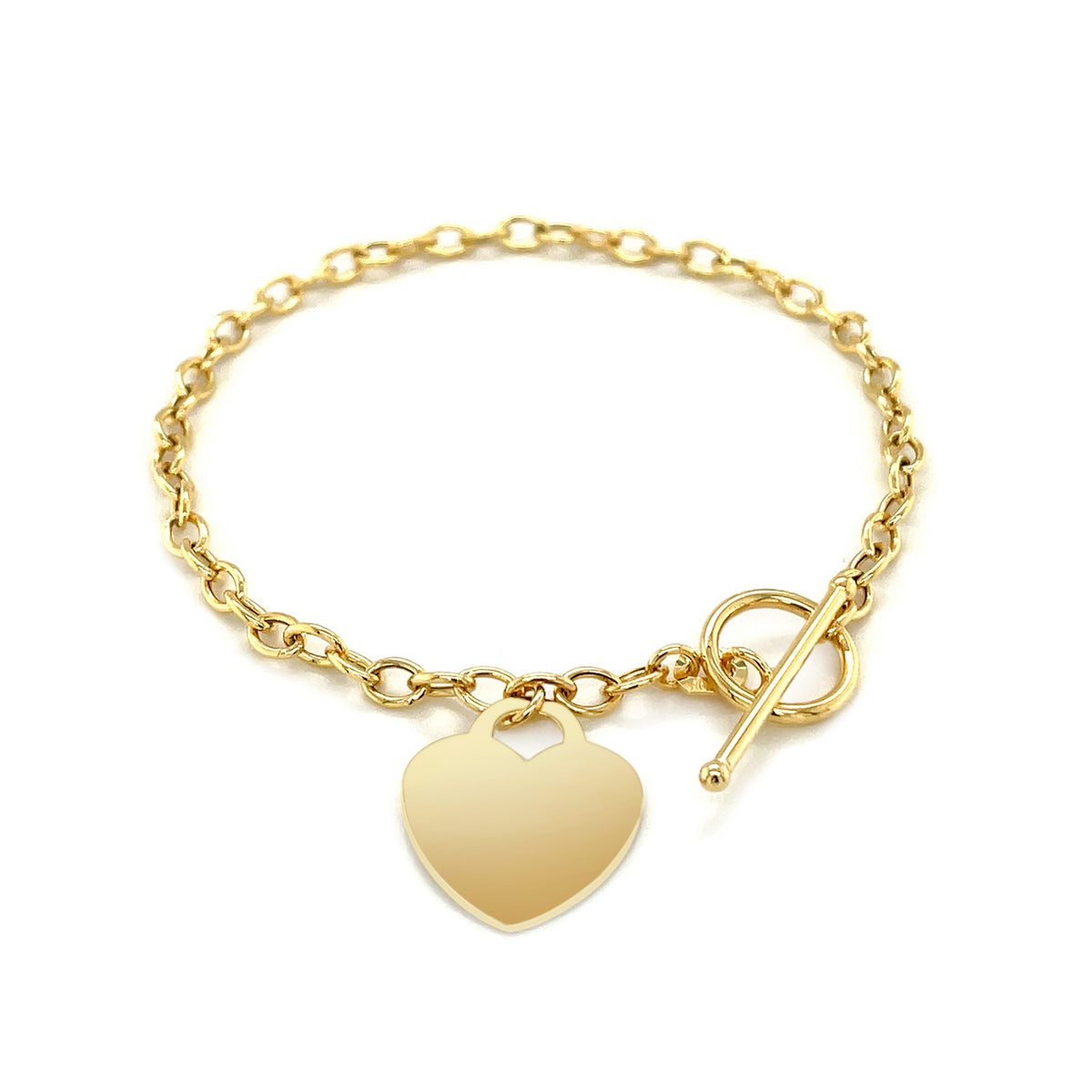 Toggle Bracelet with Heart Charm in 14k Yellow Gold