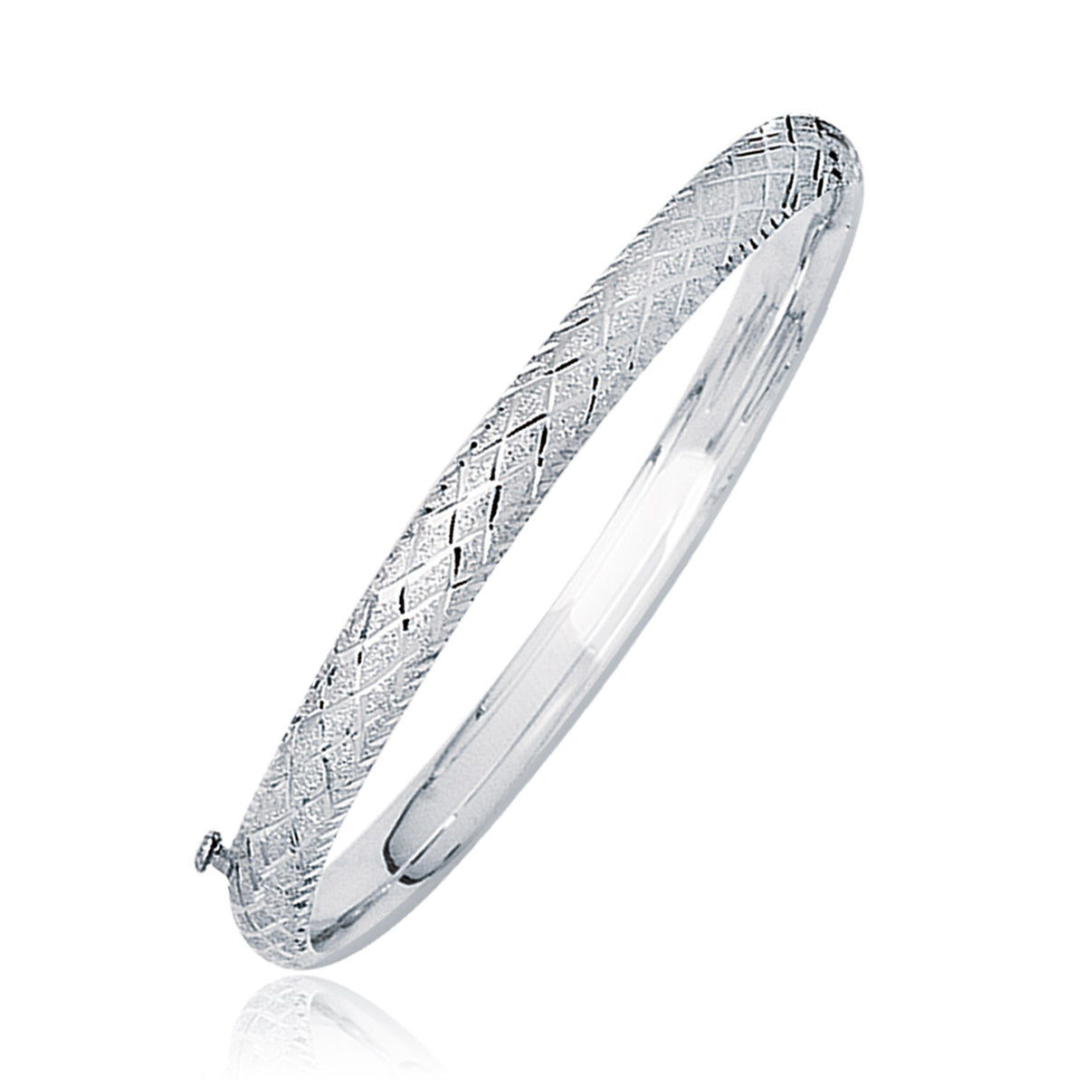 14k White Gold Weave Diamond Cut Dome Children&#39;s Bangle