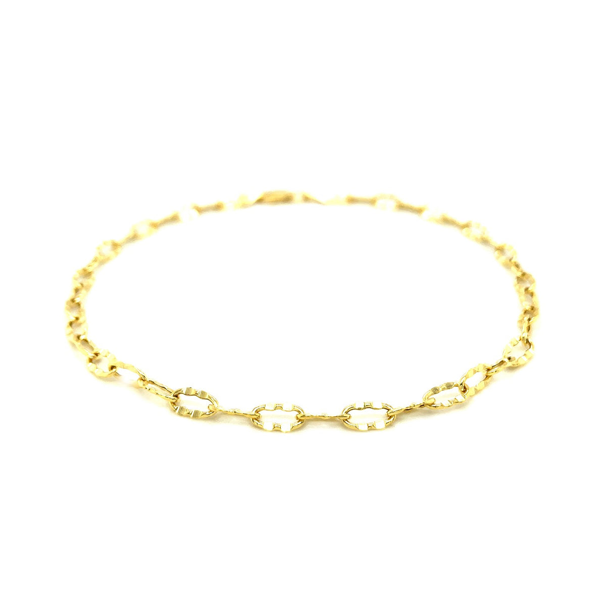 14k Yellow Gold Anklet with Flat Hammered Oval Links