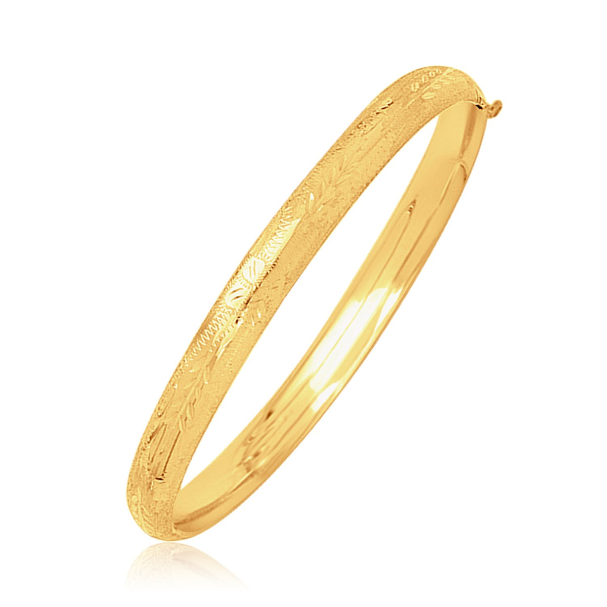 14k Yellow Gold Dome Motif Children&#39;s Bangle with Diamond Cuts