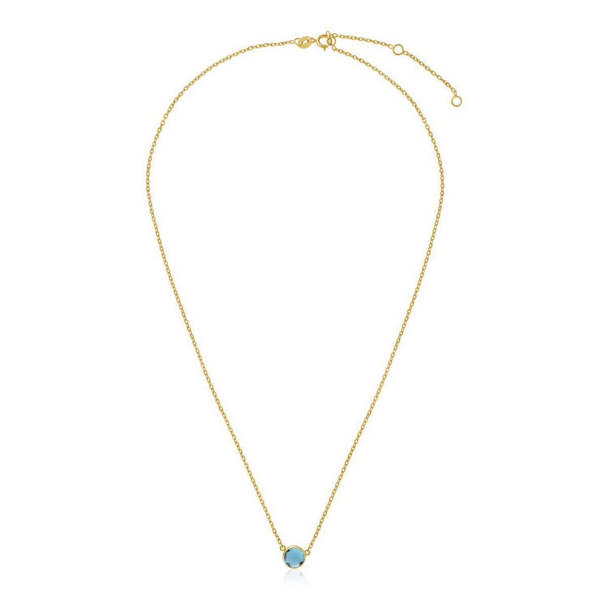 14k Yellow Gold 17 inch Necklace with Round Blue Topaz