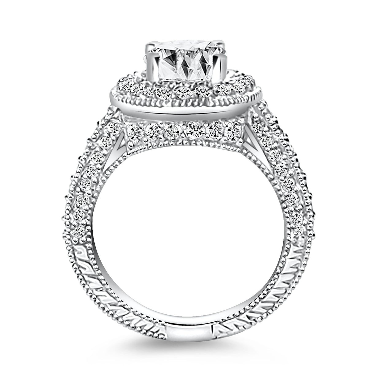 14k White gold Vintage Halo Diamond Semi-Mount