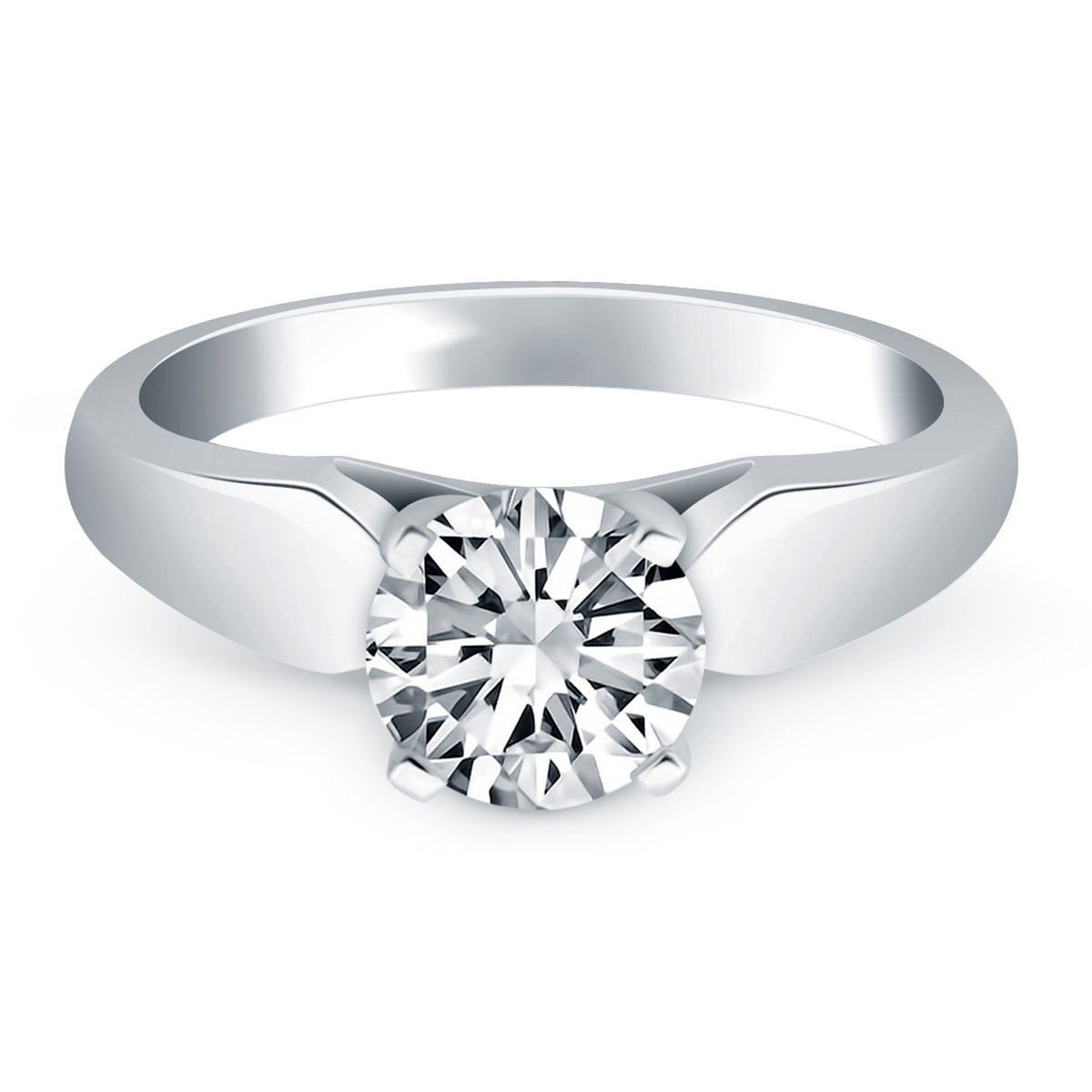 14k White Gold Tapered Cathedral Solitaire Engagement Ring Mounting