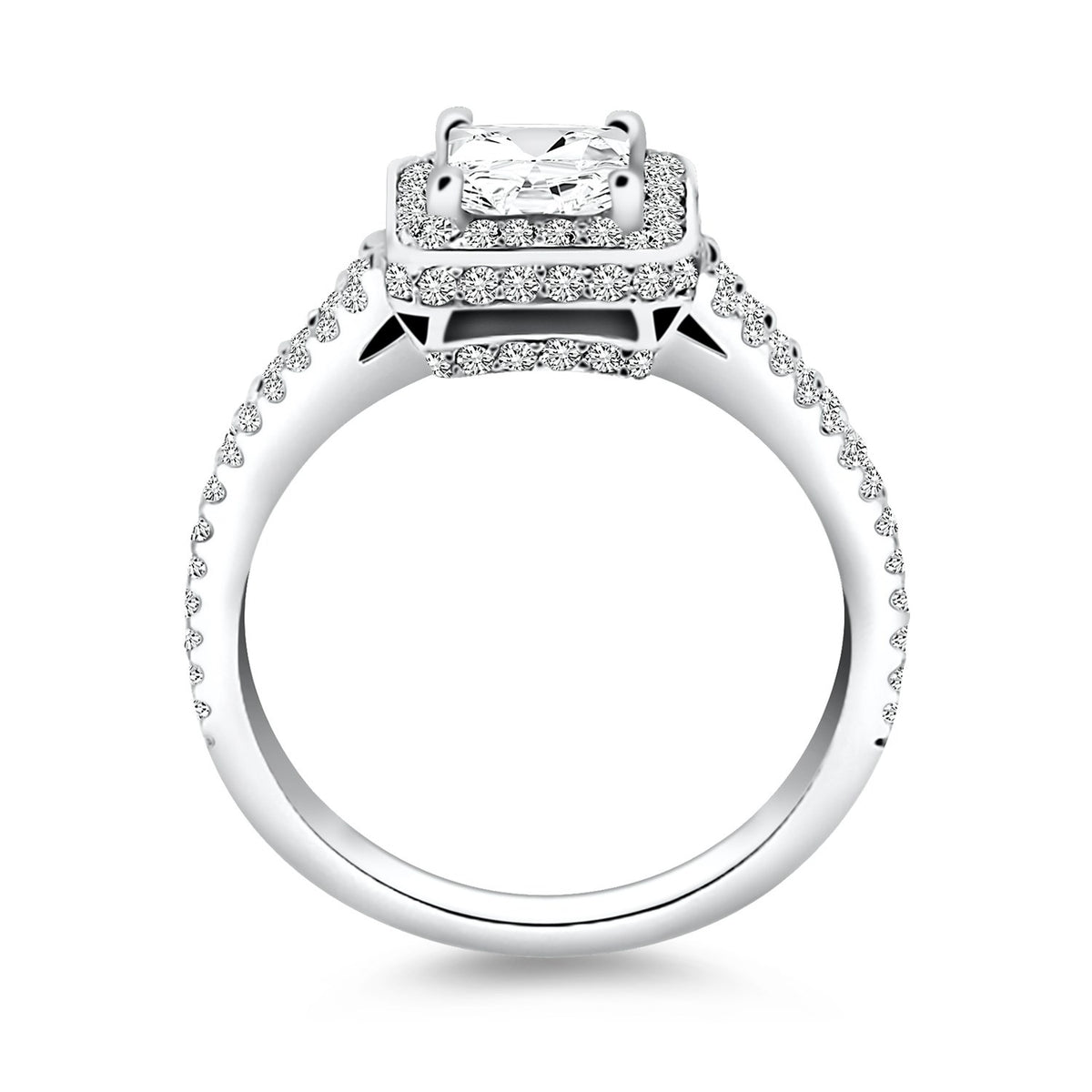 14k White Gold Diamond Halo Split Shank Engagement Ring Mounting