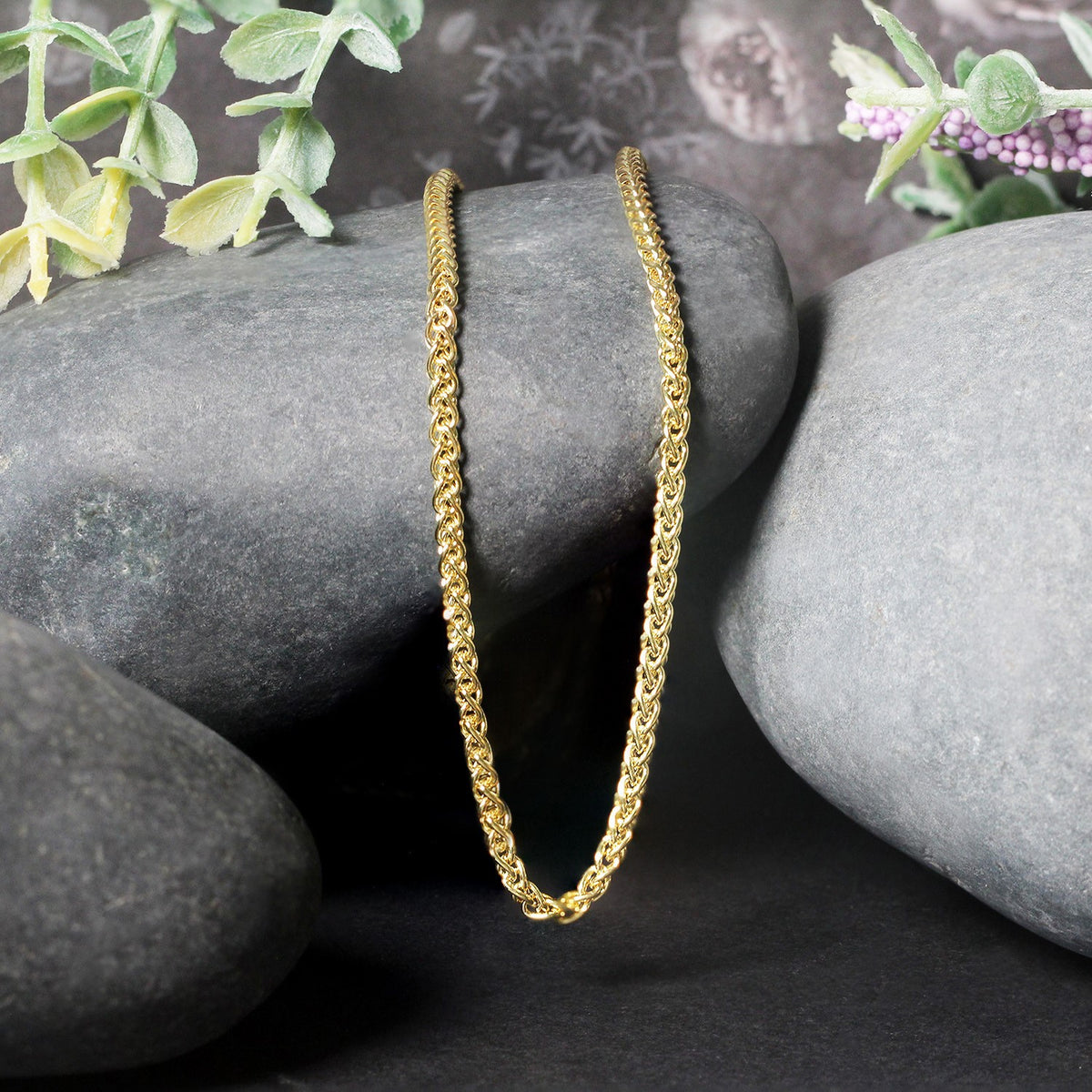 14k Yellow Gold 2.4mm Light Weight Wheat Chain