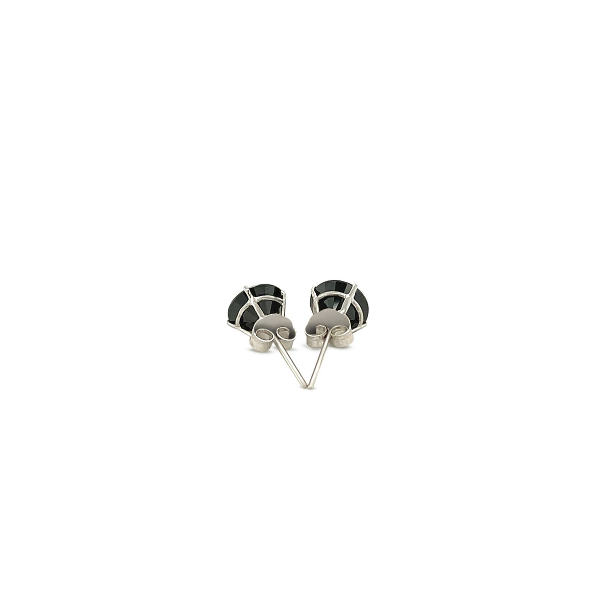 14k White Gold Stud Earrings with Black 6mm Faceted Cubic Zirconia