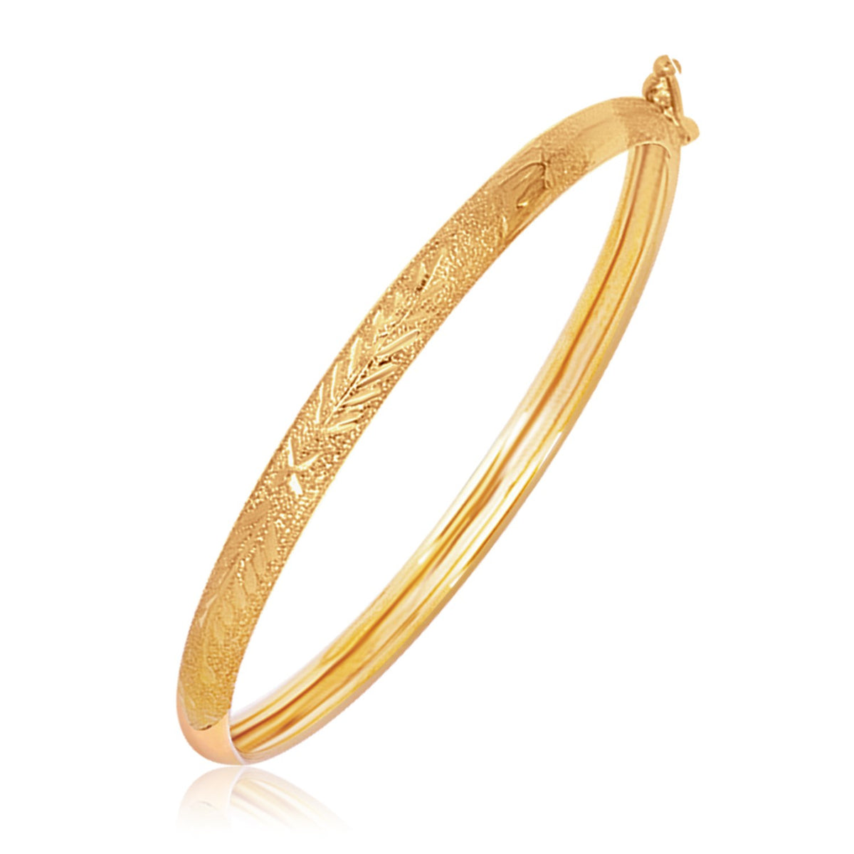 14k Yellow Gold Diamond Cut Motif Dome Style Children&#39;s Bangle