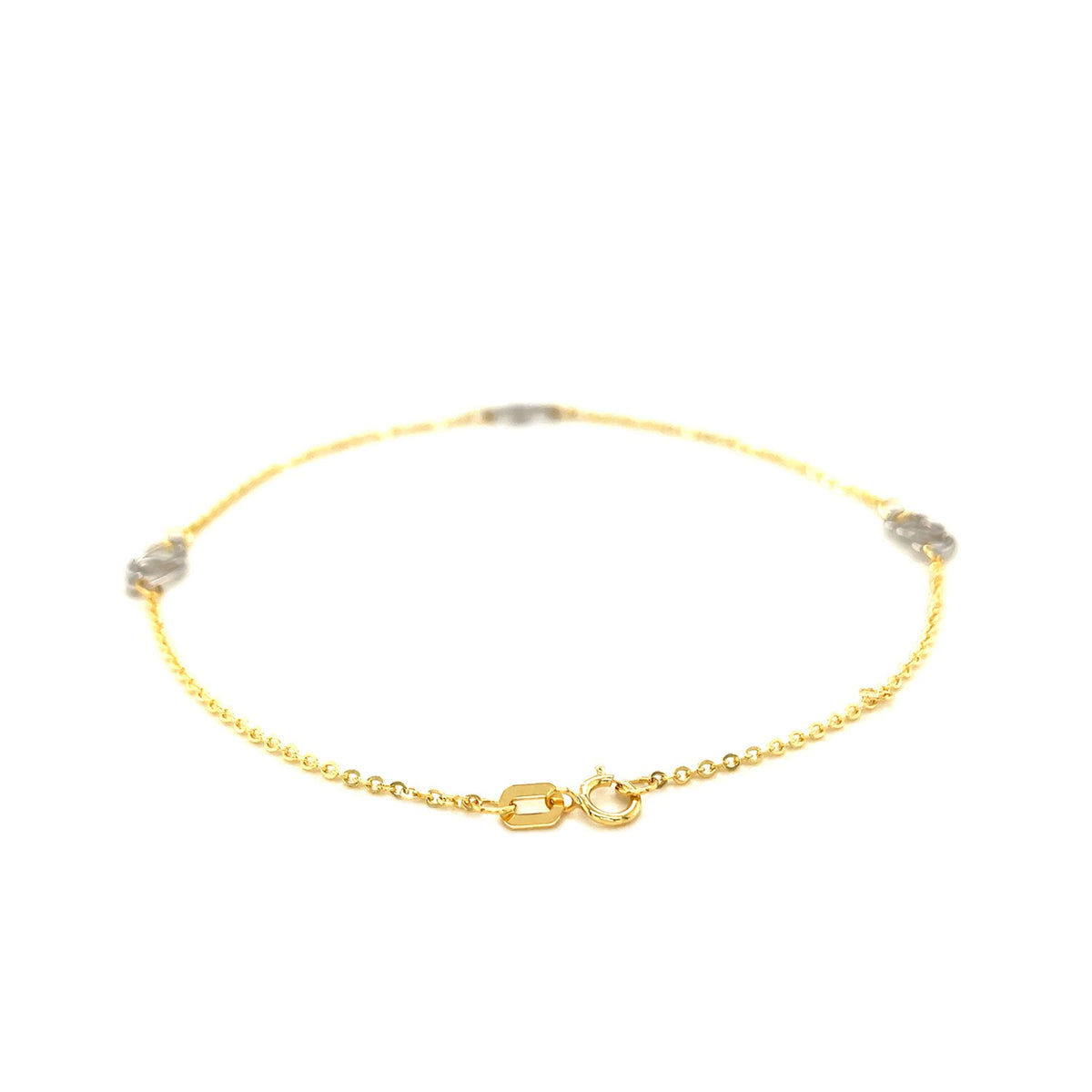 14k Two Tone Gold Entwined Heart Stationed Anklet