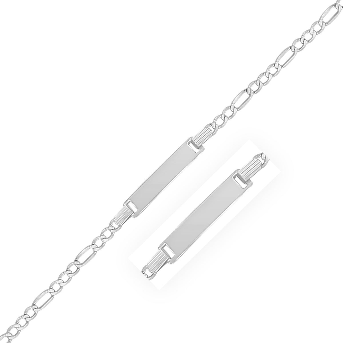 14k White Gold Figaro Chain Fancy Children&#39;s ID Bracelet