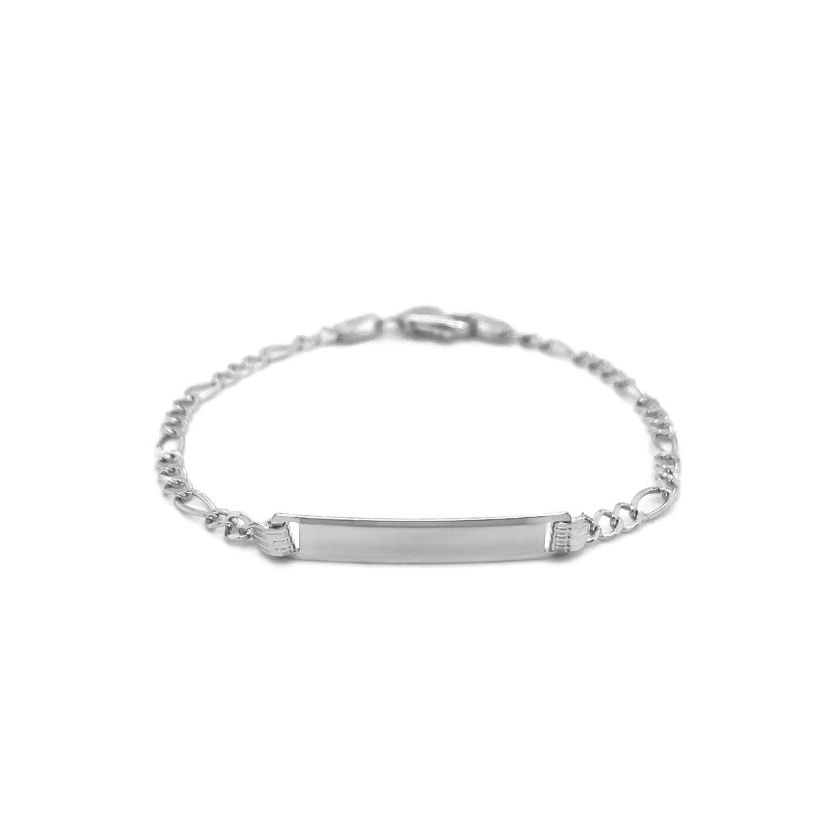 14k White Gold Figaro Chain Fancy Children&#39;s ID Bracelet