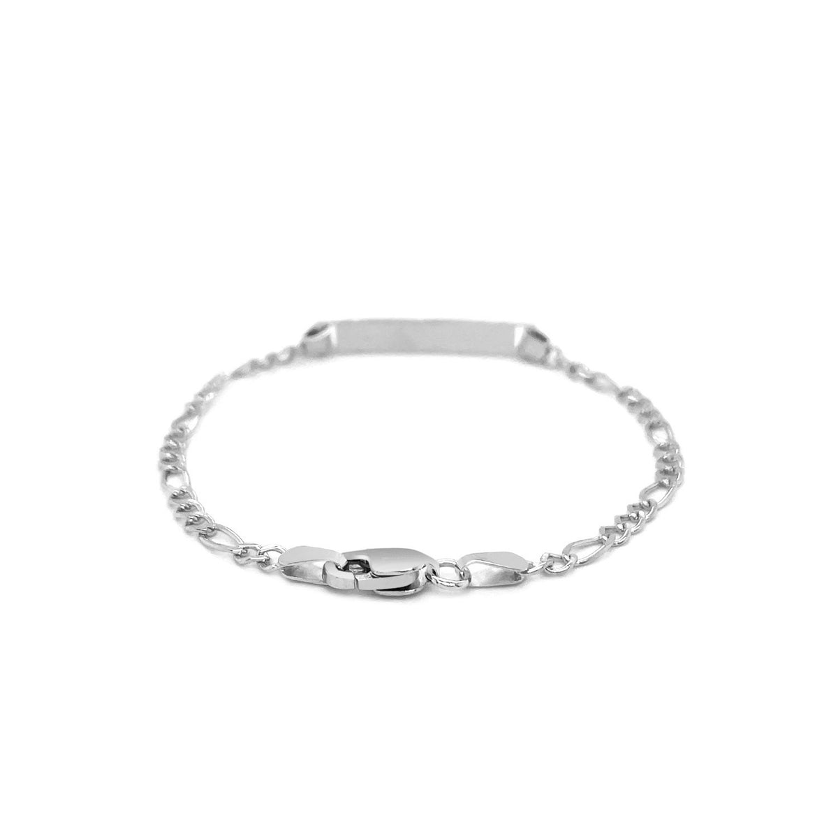 14k White Gold Figaro Chain Fancy Children&#39;s ID Bracelet