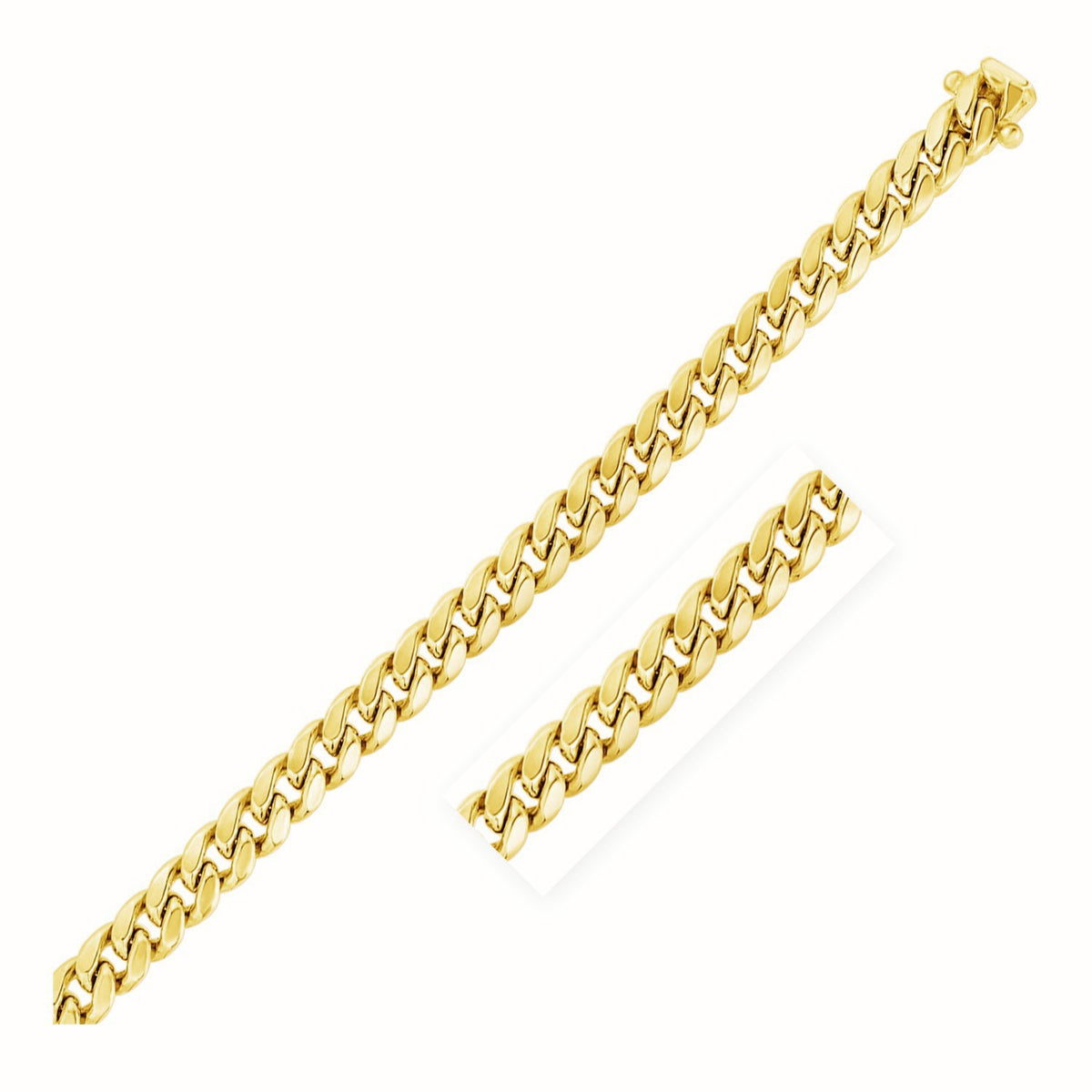 7.5mm 14k Yellow Gold Semi Solid Miami Cuban Chain