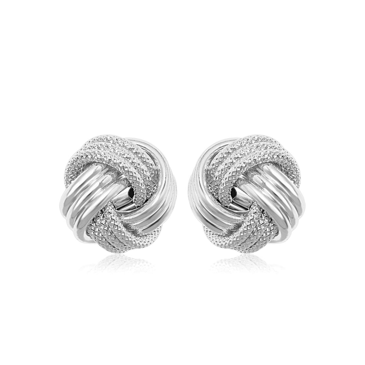 14k White Gold Love Knot with Ridge Texture Earrings