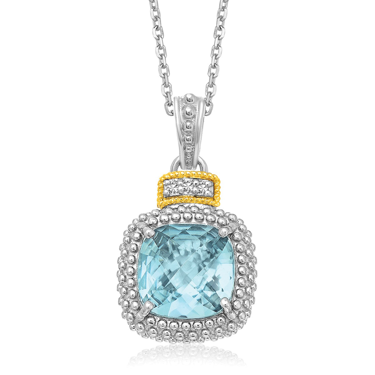 18k Yellow Gold &amp; Sterling Silver Popcorn Sky Blue Topaz and Diamond Pendant