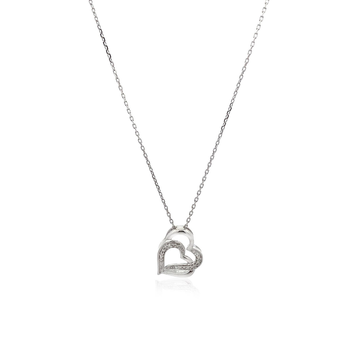 Sterling Silver Dual Heart Motif Pendant with Diamonds (.06 cttw)