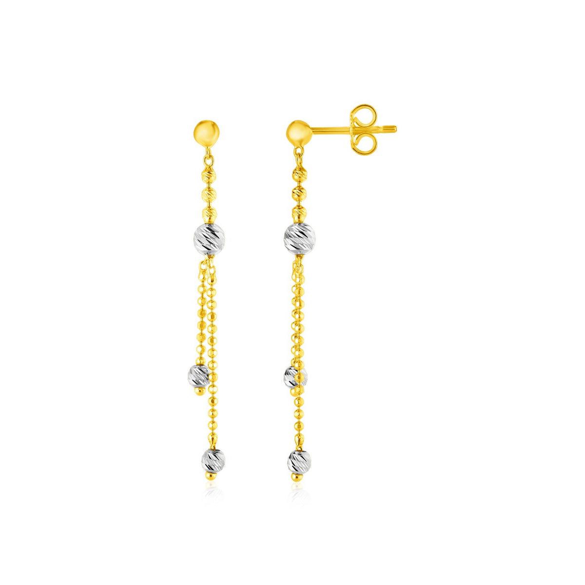 14k Two Tone Drop Earrings with Textured Beads