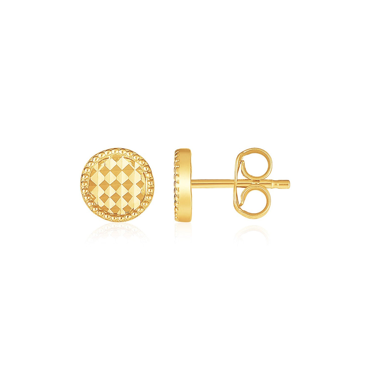 14k Yellow Gold Textured Circle Post Earrings