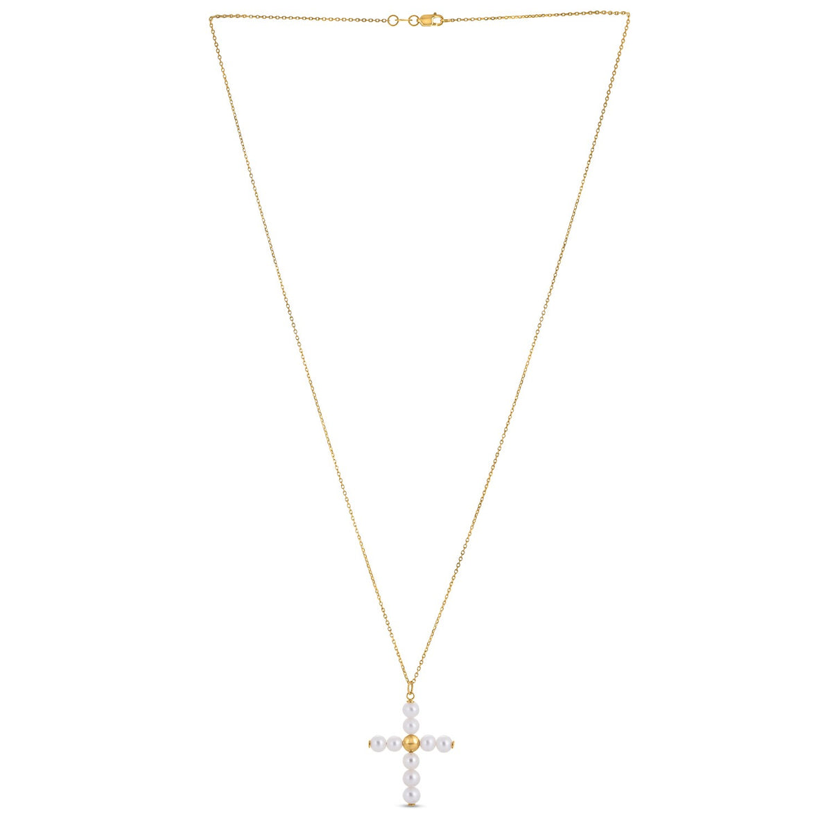 14k Yellow Gold Pearl Cross Pendant