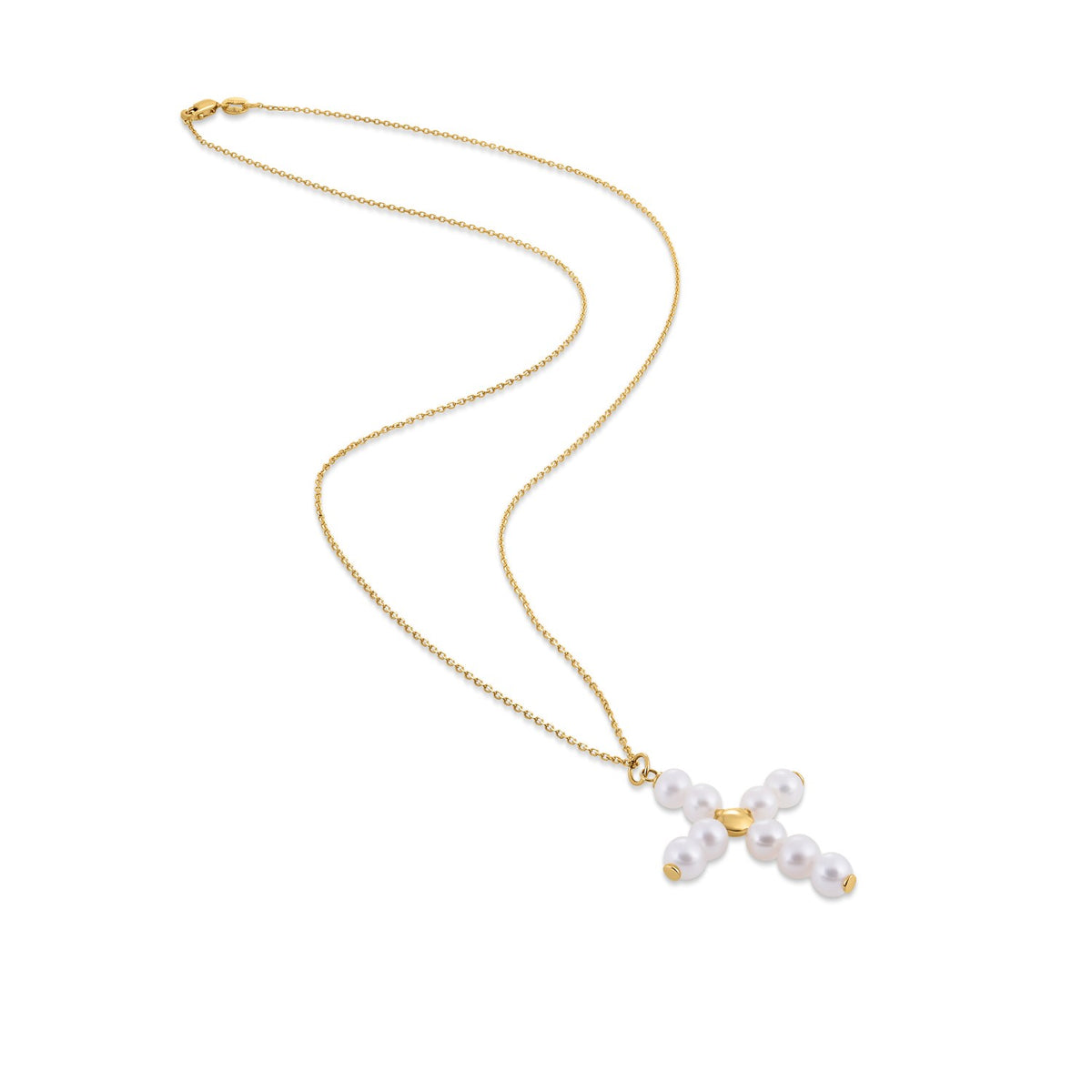 14k Yellow Gold Pearl Cross Pendant