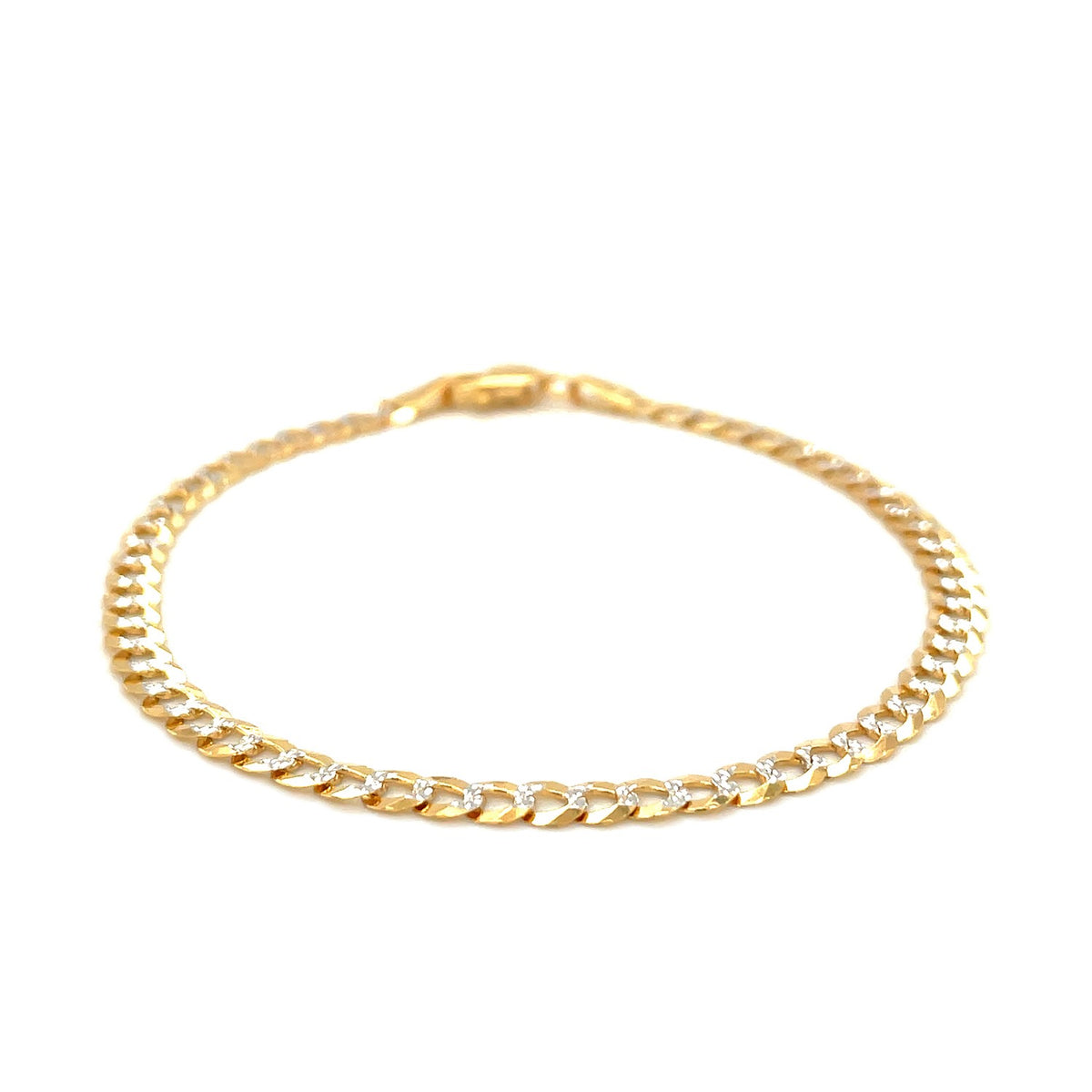 3.6mm 14k Two Tone Gold Pave Curb Bracelet