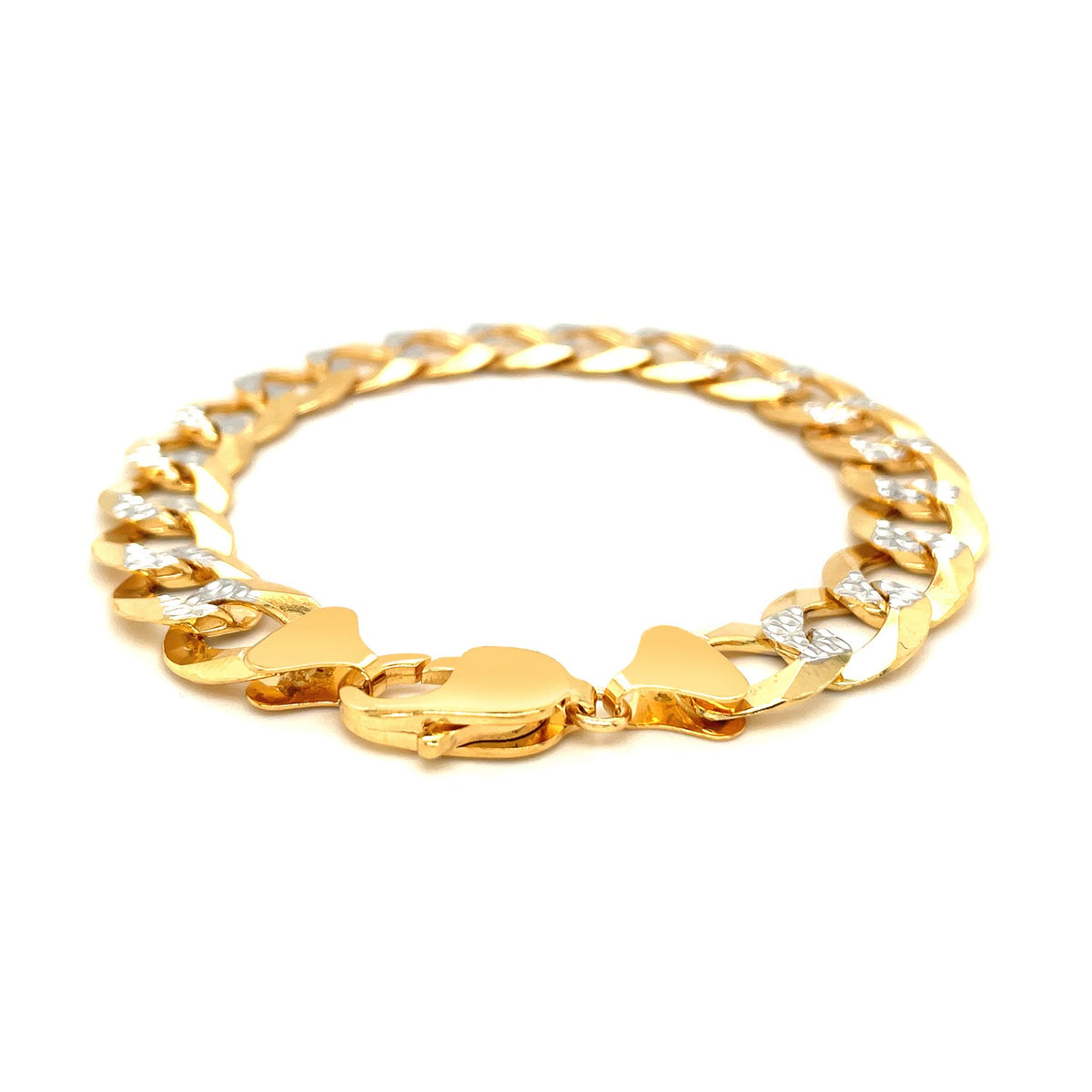 12.18 mm 14k Two Tone Gold Pave Curb Bracelet