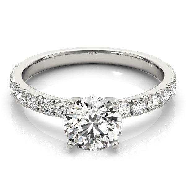 14k White Gold Single Row Shank Round Diamond Engagement Ring (1 1/3 cttw)