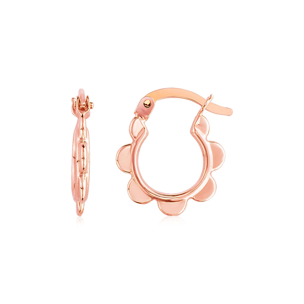 14k Rose Gold Scalloped Hoop Earrings