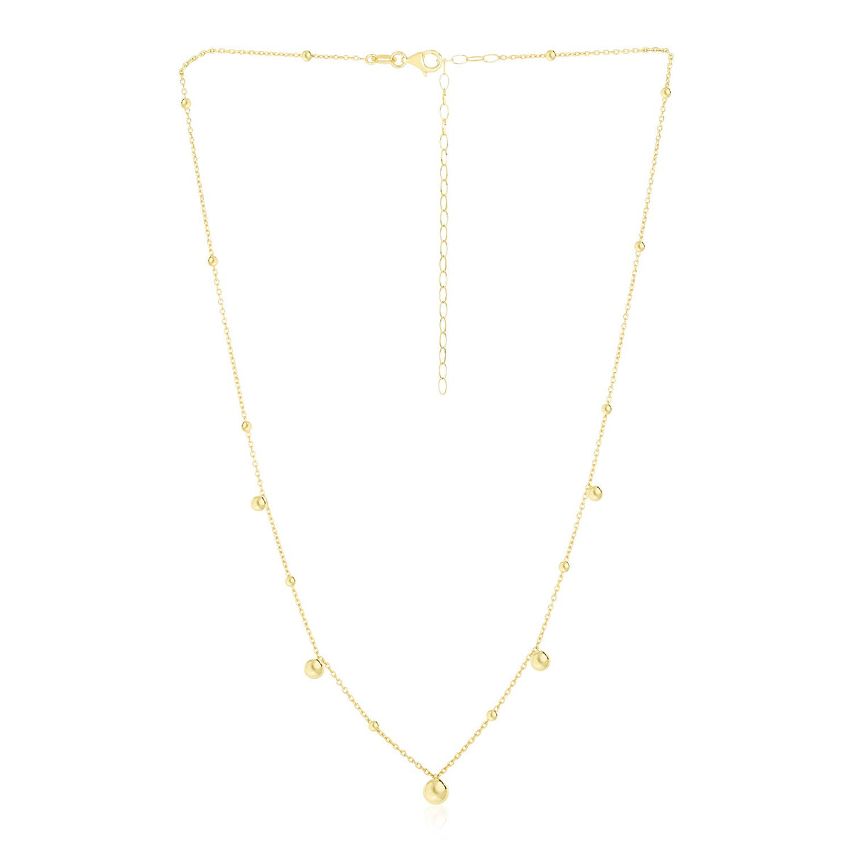 14k Yellow Gold High Polish Beaded Stations Necklace