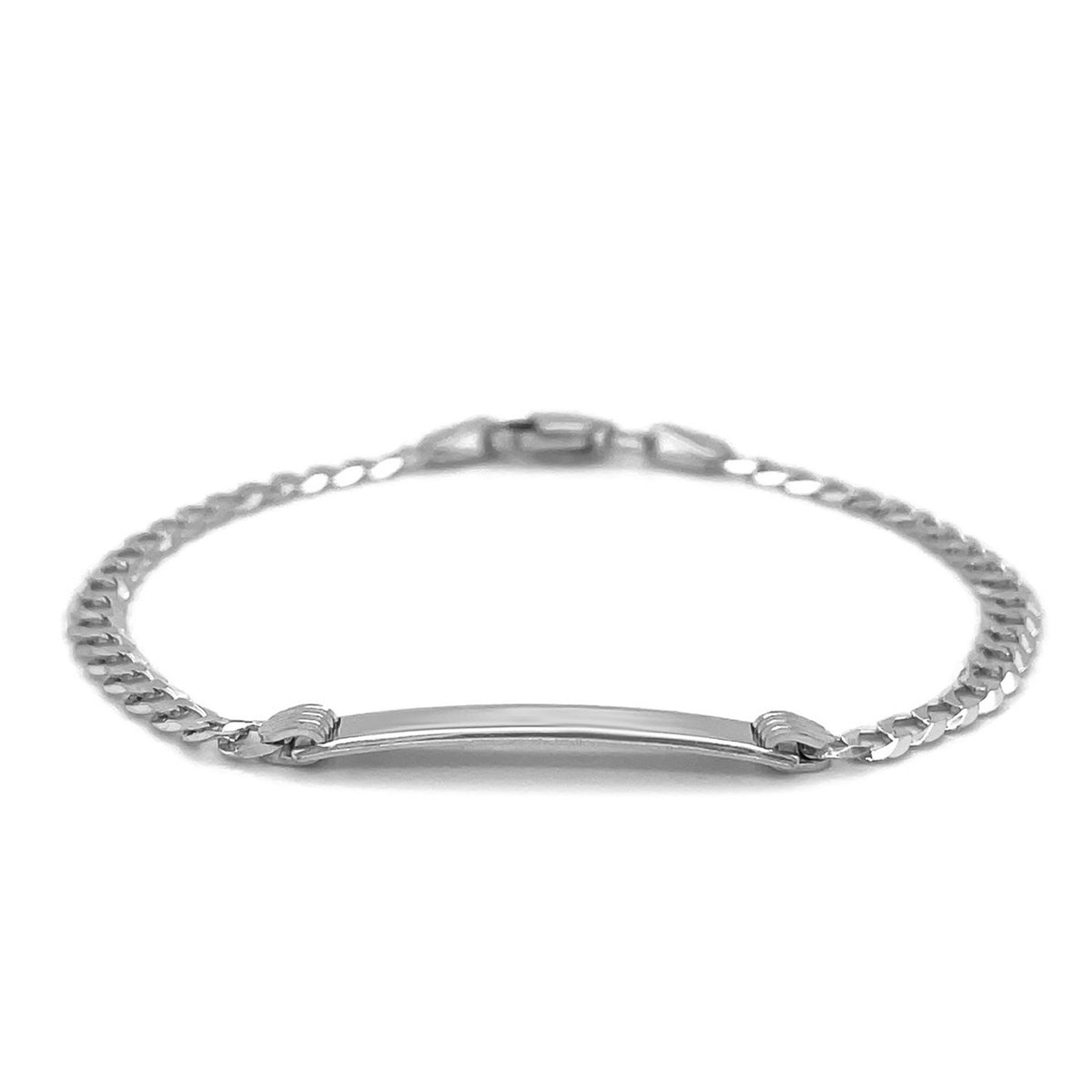 14k White Gold Curb Link Chain Polished Children&#39;s ID Bracelet