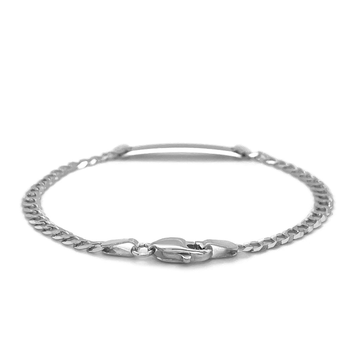 14k White Gold Curb Link Chain Polished Children&#39;s ID Bracelet