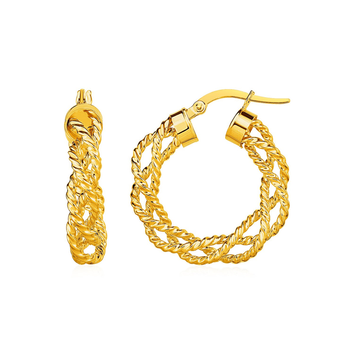 Textured Braided Hoop Earrings in 14k Yellow Gold