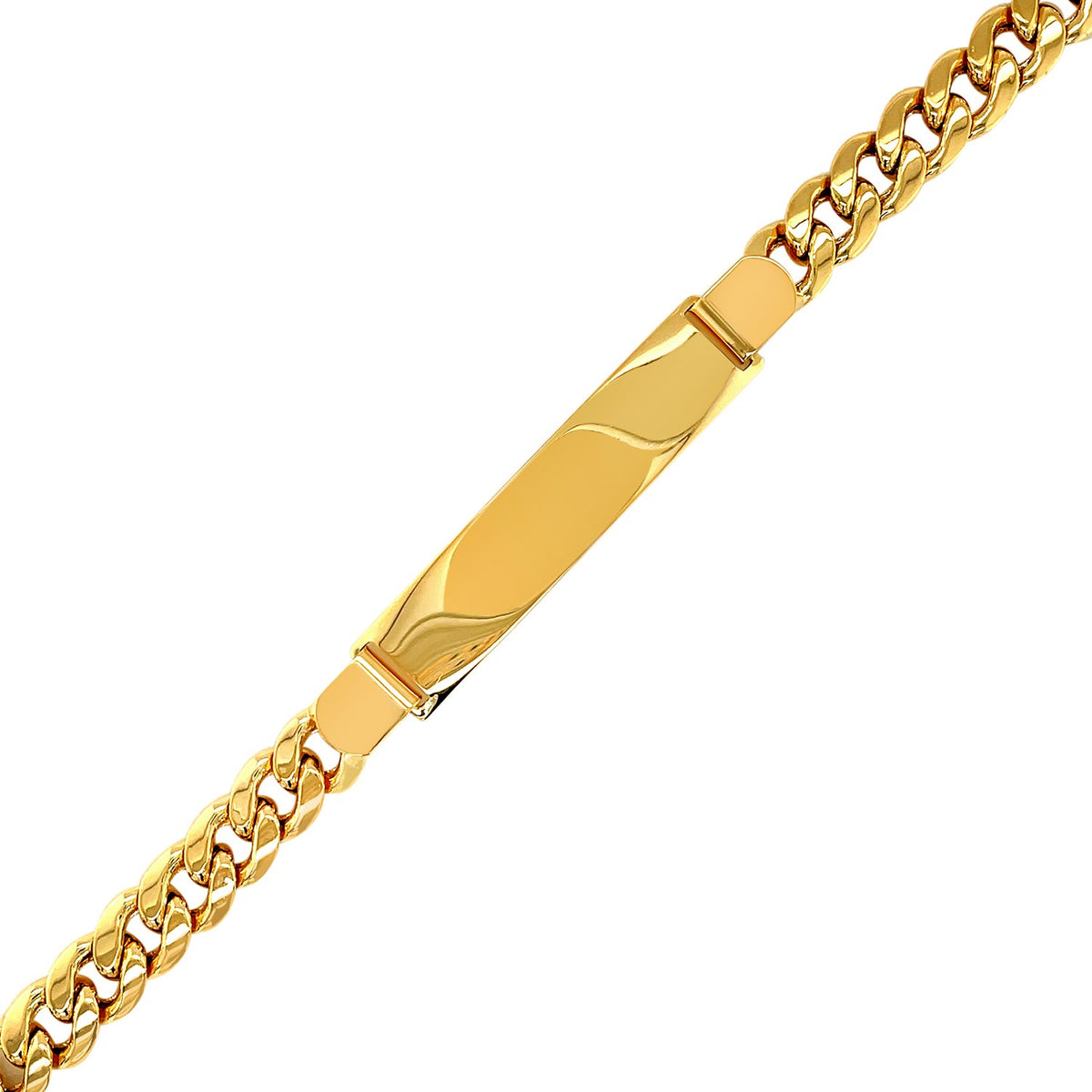 14k Yellow Gold Men&#39;s ID Cuban Chain Bracelet