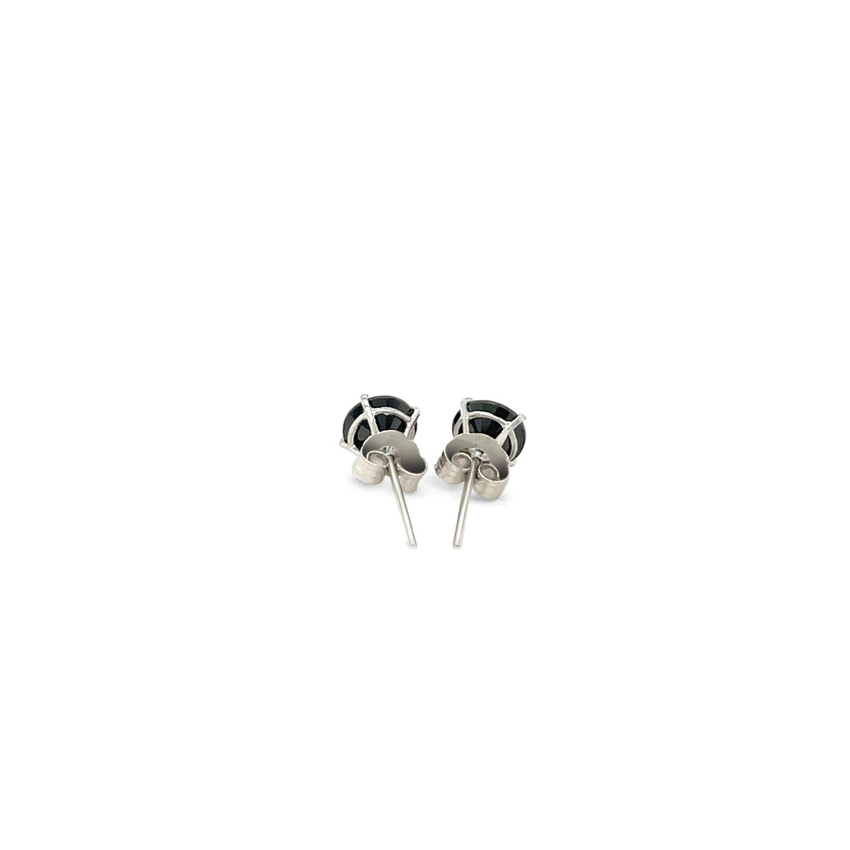 14k White Gold Stud Earrings with Black 5mm Faceted Cubic Zirconia