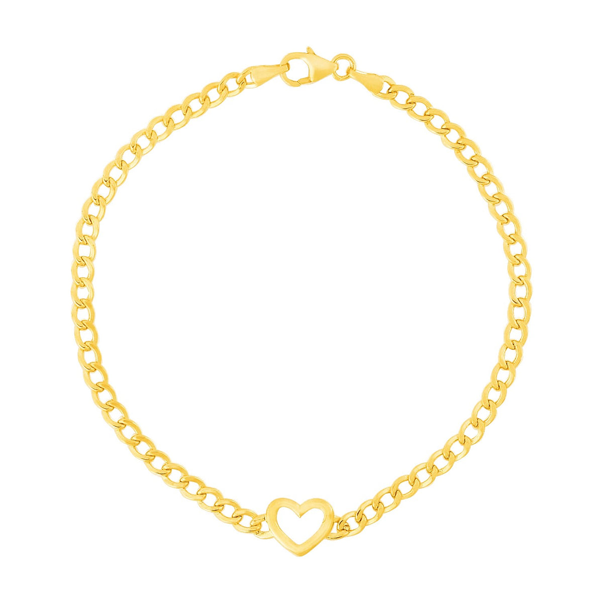 14k Yellow Gold 7 inch Curb Chain Bracelet with Heart