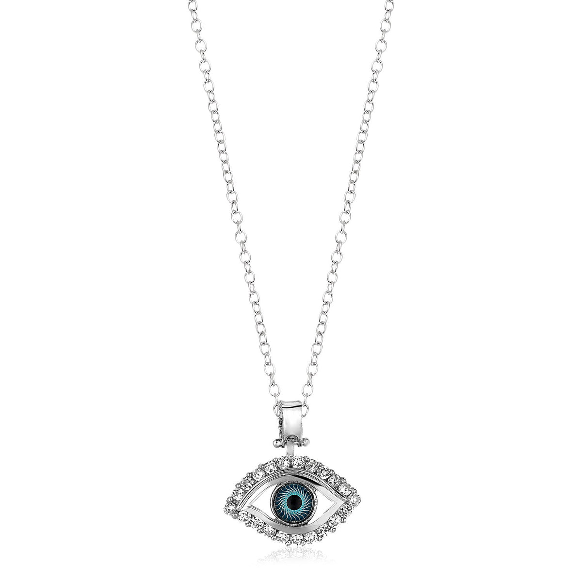 Sterling Silver Evil Eye Pendant with Cubic Zirconias