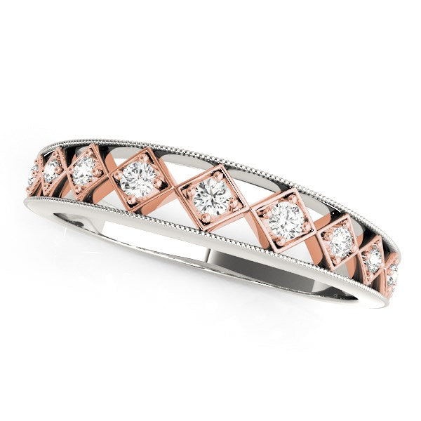 14k White Gold And Rose Gold Unique Diamond Wedding Band (1/10 cttw)