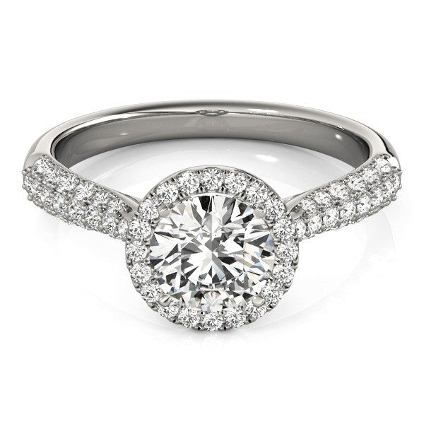 14k White Gold Halo Diamond Engagement Ring with Pave Band (1 1/3 cttw)