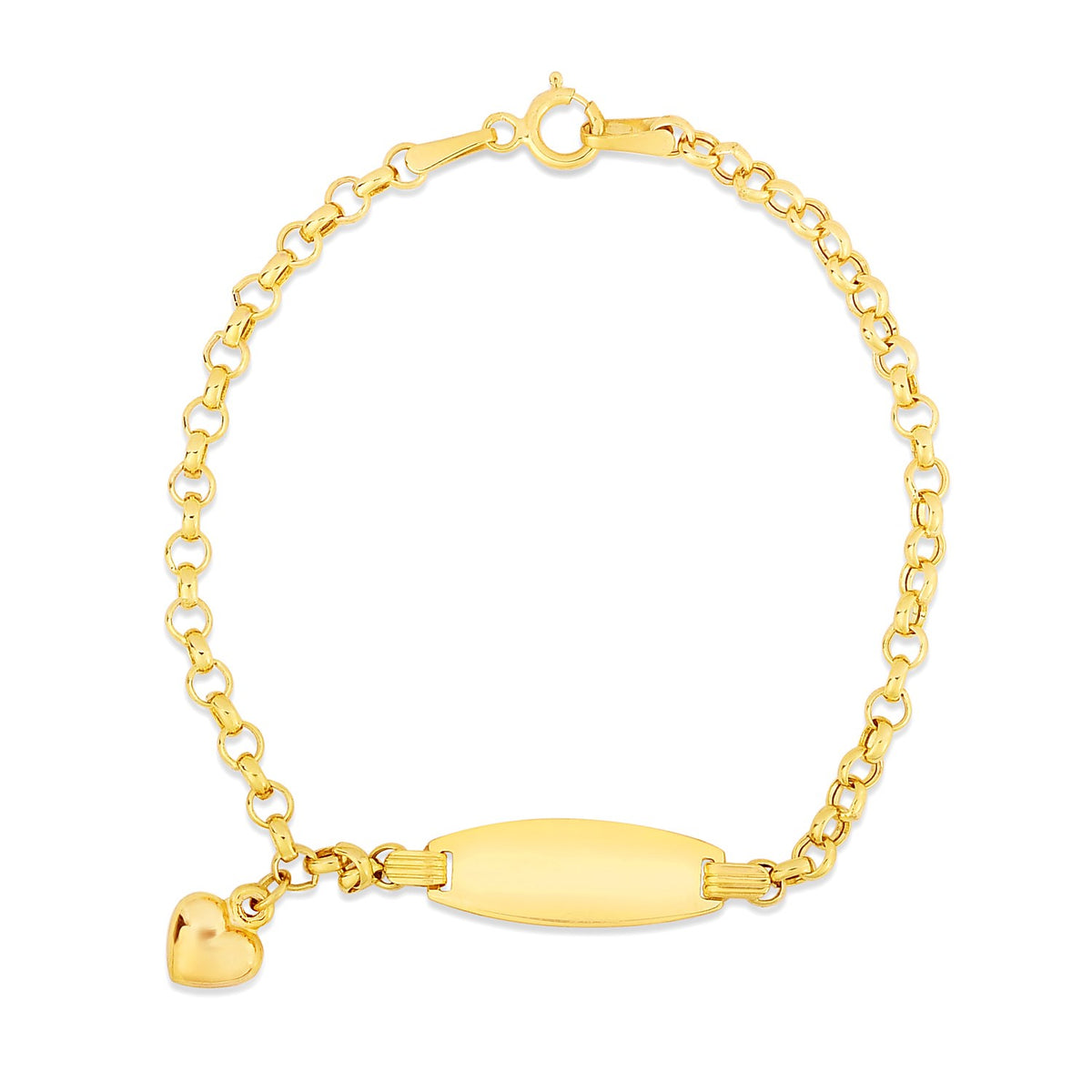 14k Yellow Gold Heart Accented Children&#39;s Cable Chain ID Bracelet