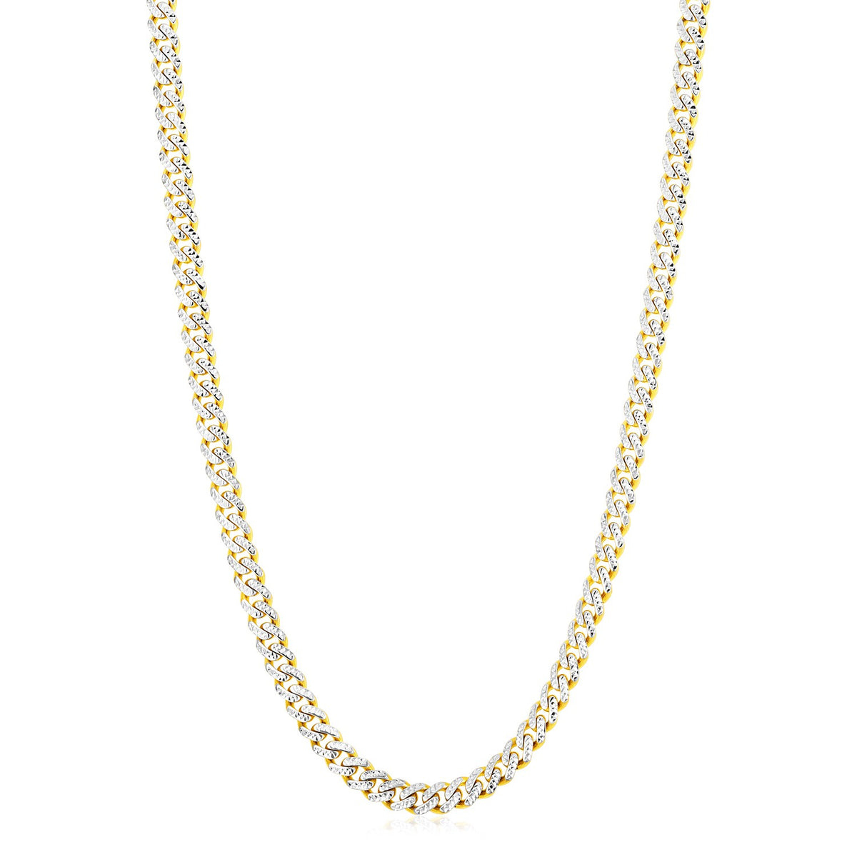 14k Yellow Gold White Pave High Polish Modern Lite Miami Cuban Chain (6.5mm)