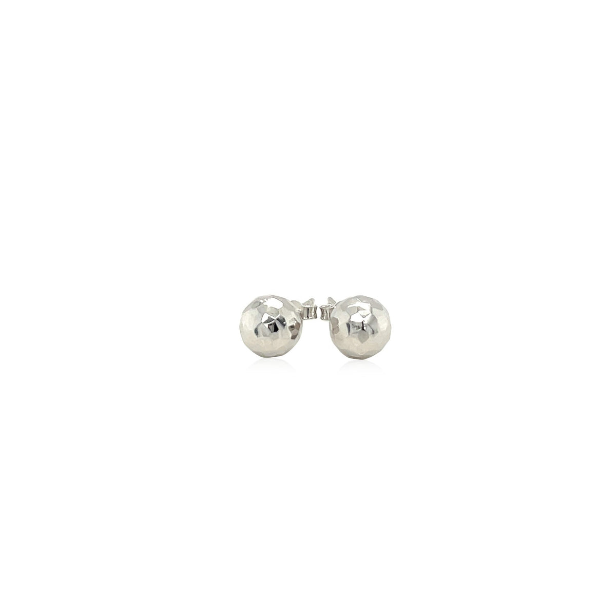 14k White Gold Ball Earrings with Faceted Texture