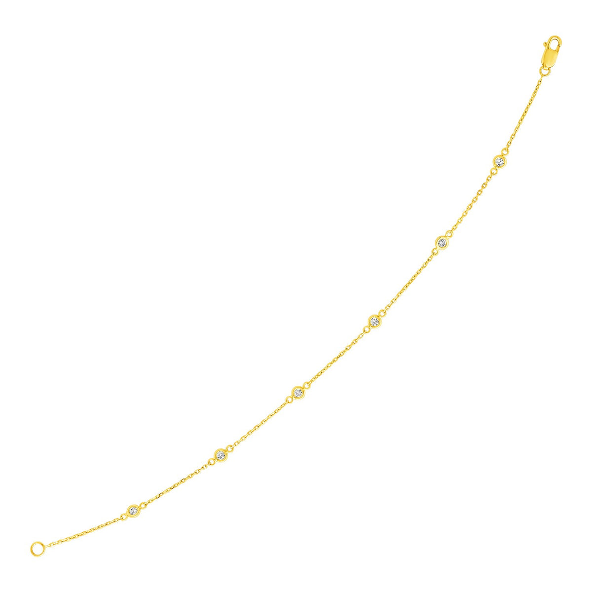 14k Yellow Gold 7 inch Bracelet with Diamond Stations