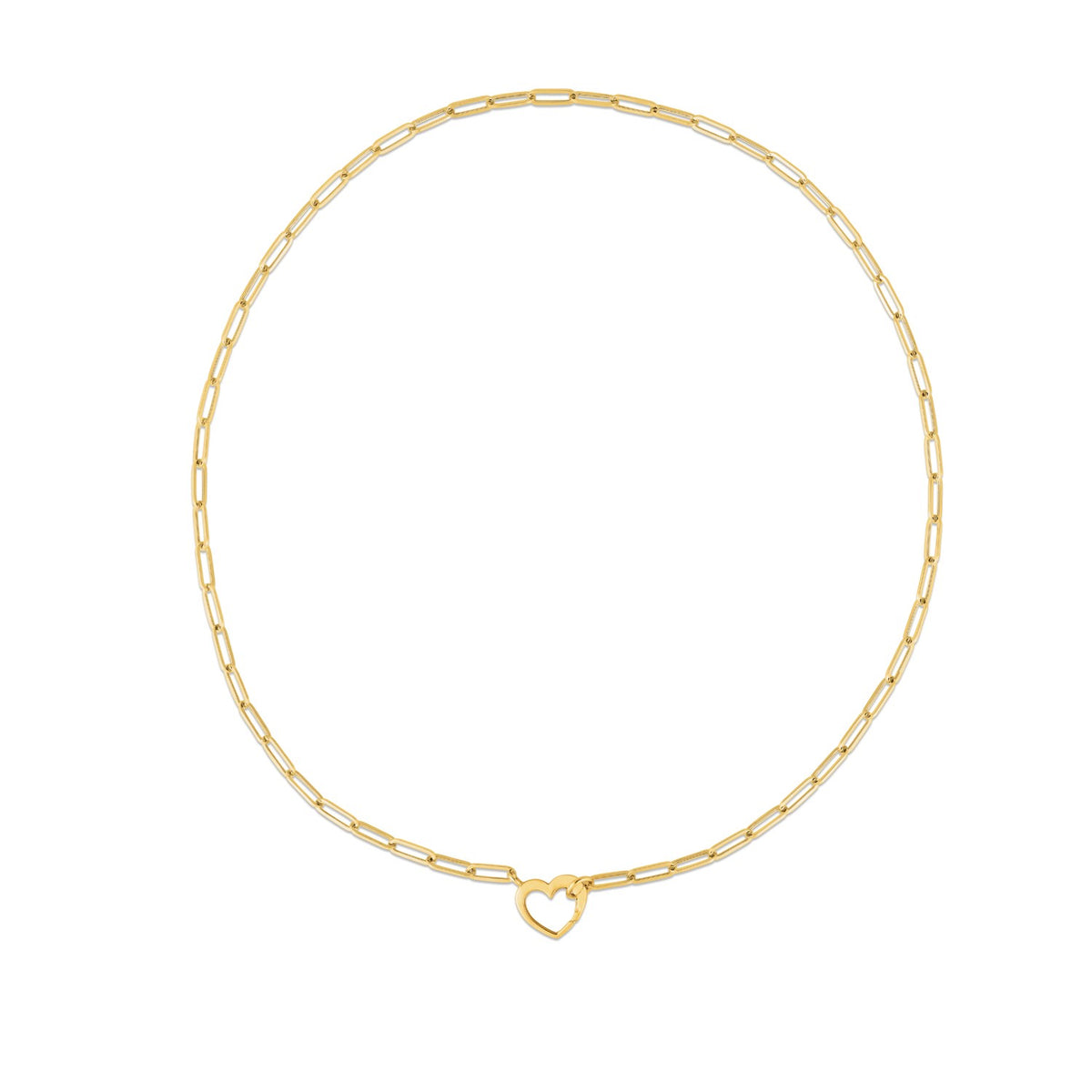 14k Yellow Gold Heart Element Paperclip Necklace