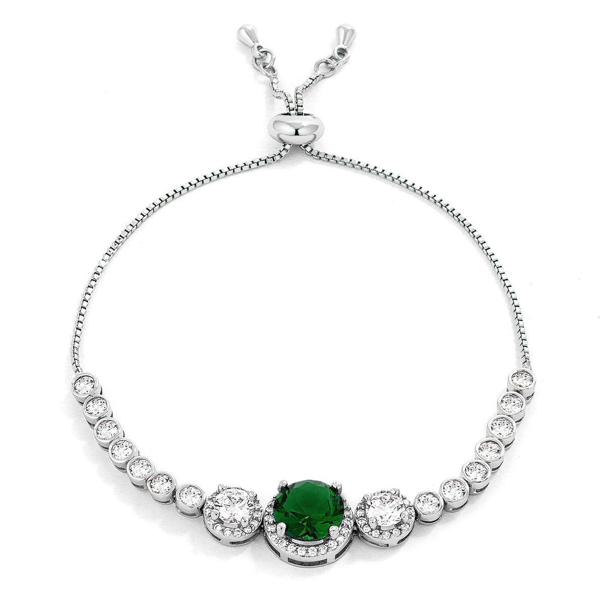 Adjustable Graduated Emerald Green &amp; Clear CZ Bolo Style Tennis Bracelet - LinkagejewelrydesignLinkagejewelrydesign